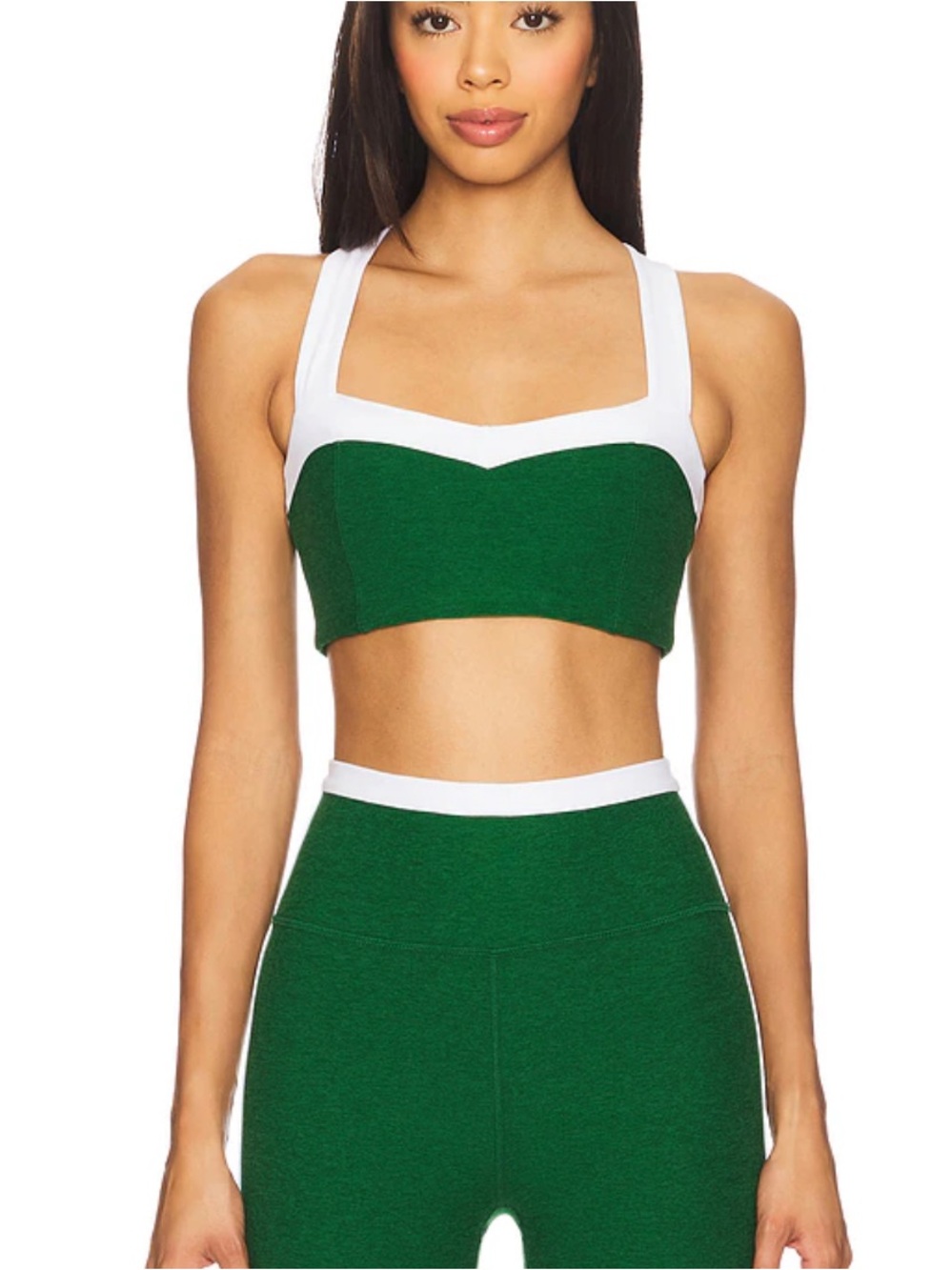 NWT Beyond Yoga spacedye trophy sports bra green white thyme large L